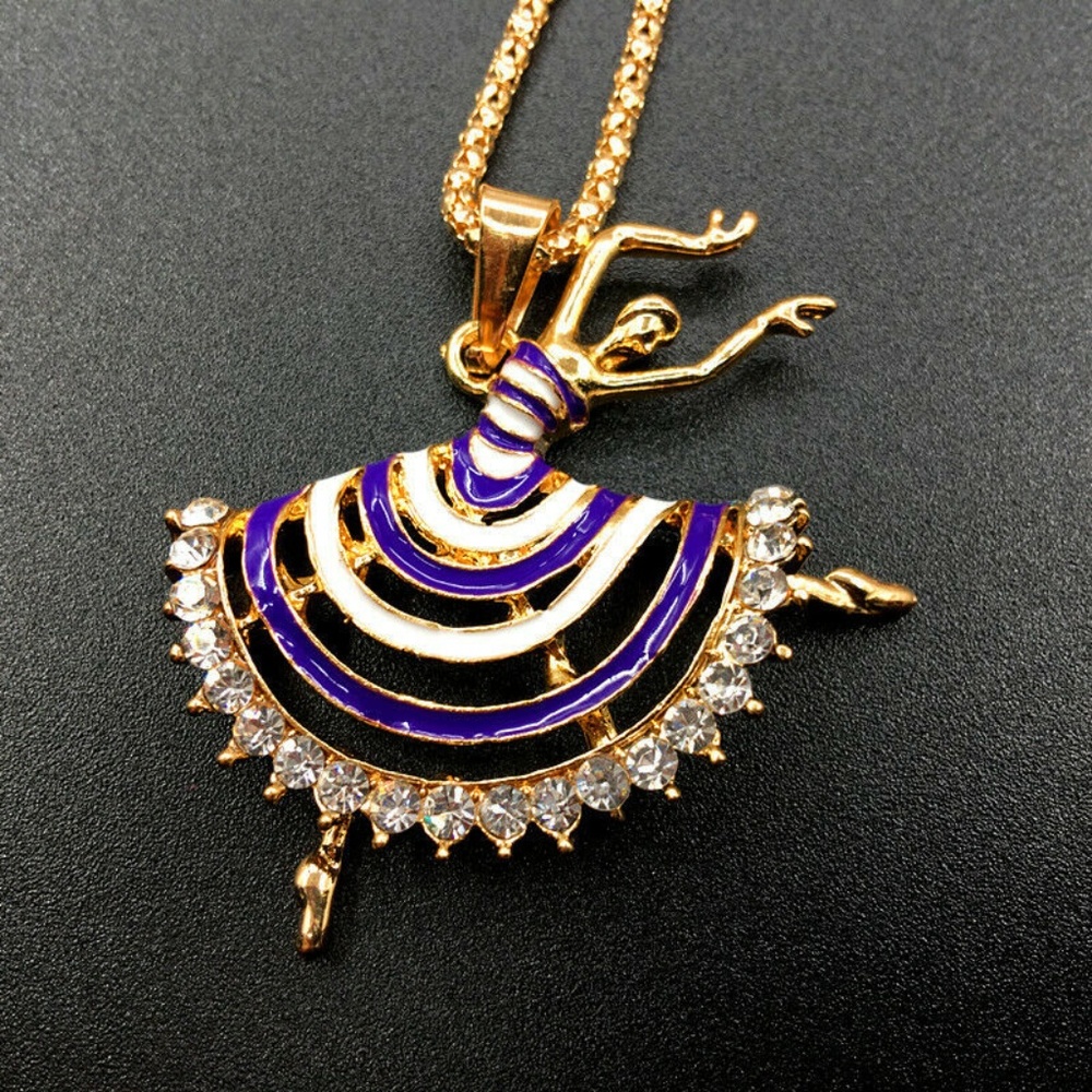 Purple Enamel Rhinestone Ballet Dancer Necklace